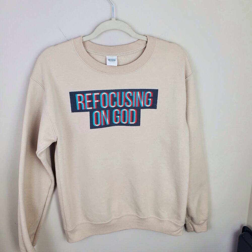 REFOCUSING ON GOD | Christian Graphic | Cream | Crew Neck Sweatshirt | Small - Picture 3 of 6